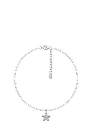 Delicato braccialetto in catena d’argento con un piccolo ciondolo a forma di stella adornato con cristalli chiari e chiusura regolabile.