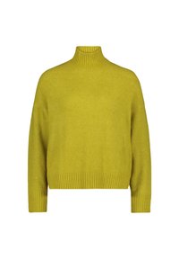 Grüner gestrickter Rollkragenpullover mit lockerer Passform, gerippten Bündchen und Saum sowie weicher Textur, geeignet für legere Anlässe.