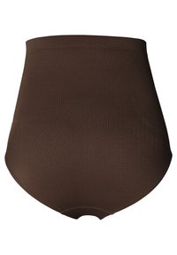 Culotte marron taille haute en tissu texturé et extensible. Présente une construction sans coutures et un design arrondi à l'arrière.