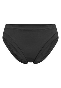 Black cotton brief with a smooth texture, elastic waistband, and contrast stitching. Features a classic brief cut with medium back coverage.