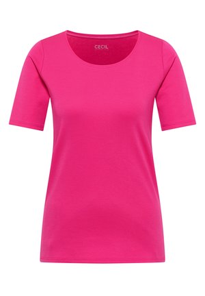 Lyserød kortærmet t-shirt med rund halsudskæring, ensfarvet design og lille "Cecil" mærke inde i kraven.