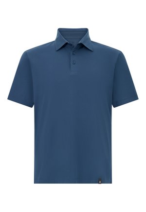 Tumši zila polo krekla ar gludu audumu un apkakles izgriezumu, kuram ir trīs pogas un īsām piedurknēm. Izgatavots ar pieguļošu piegriezumu.