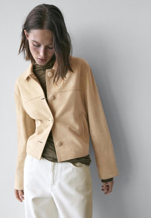 SHORT - Leather jacket - beige