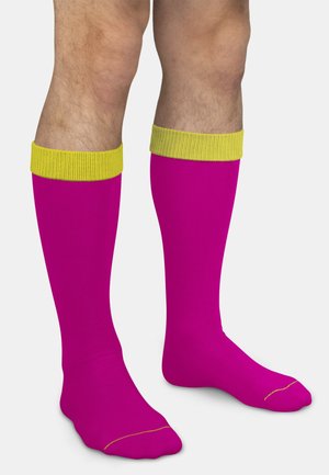 Normani, 5 PAAR KNIESTRÜMPFE MIT FARBIG ABGESETZTEM BUND BI-COLOR UNISEX - Kniestrümpfe - himmelblau  gelb  rot  limette  magenta