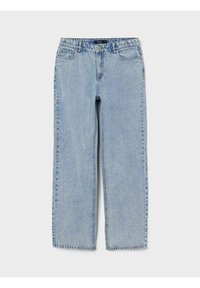 Ljust blå denimjeans med rak passform, femficksdesign och subtilt blekt mönster. Har en standard midjereså och sömnadsdetaljer.