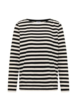 Gestreiftes Langarmshirt in Schwarz und Weiß mit rundem Halsausschnitt und lockerer Passform. Hergestellt aus einem weichen, leichten Stoff.