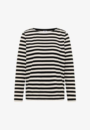 Zwart-wit gestreepte longsleeve trui met een ronde halslijn en een relaxte pasvorm. Gemaakt van een zachte, lichte stof.