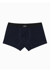 Námořnické modré pánské boxerky vyrobené z měkké tkaniny, s černým pasem a kontrastním prošíváním. Navrženy s předním otvorem pro pohodlí.