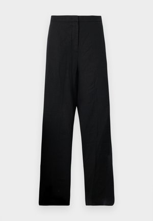 Svarte vide bukser laget av et lett stoff. Har en jevn tekstur, høy livhøyde og minimale sømdetaljer.