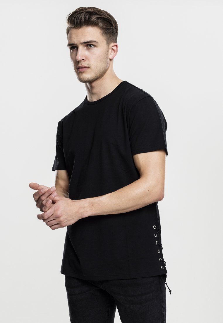 Urban Classics LACE UP LONG TEE - Tricou basic - black