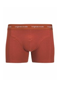 Rote Baumwoll-Boxershorts mit einer engen Passform, ausgestattet mit einem breiten Bund, der in weißem Text "Originals studio" beschriftet ist.