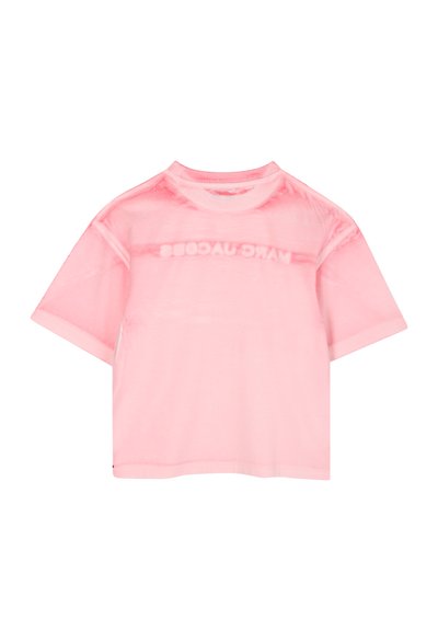 Roze T-shirt met korte mouwen en een ontspannen pasvorm, gemaakt van zachte katoen, met een gestructureerd logo op de borst en een ronde hals.