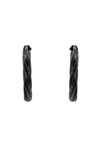Sorte vridde hoop øredobber laget av metall, med en teksturert overflate og sirkulær form. Lett design med en glatt finish.