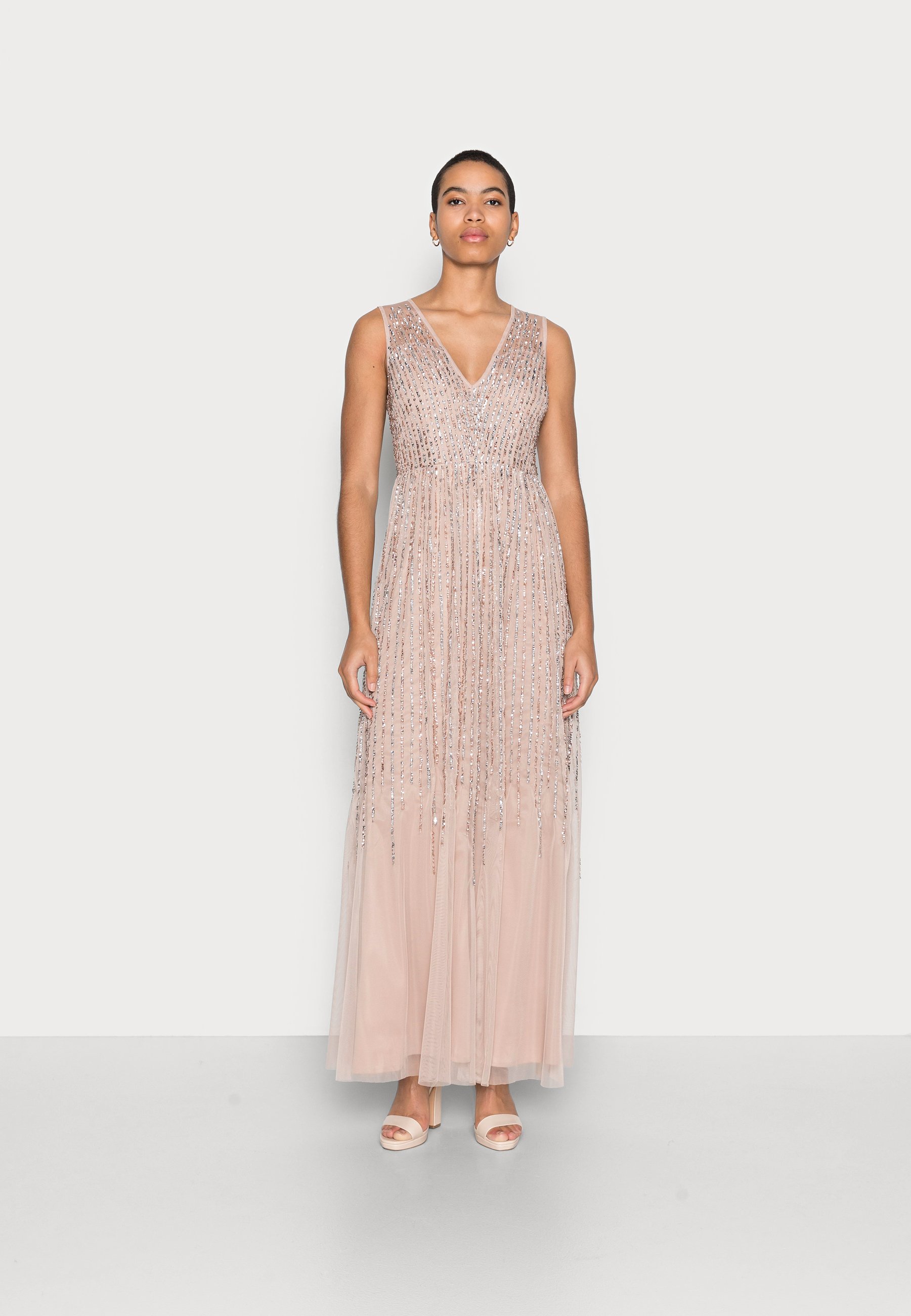 Maya Deluxe STRIPE EMBELLISHED DRESS 