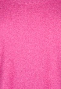 Knitted sweater in bright pink. Soft texture, round neckline, and ribbed hem. Fabric appears lightweight and has a smooth finish.
