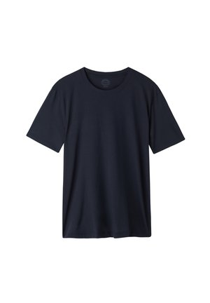 Navy blue short-sleeve t-shirt made of soft fabric; features a round neck and a relaxed fit. No visible patterns or accents.