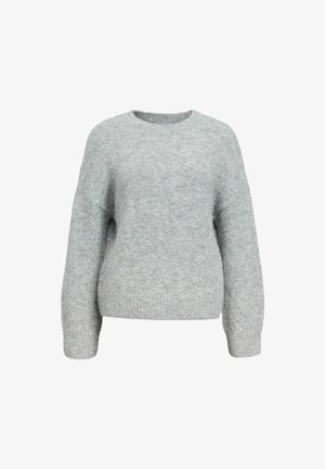 Hallukka hall värvi kootud sviiter ümmarguse kaelusega, allpool õlarihmasid ja pikkade varrukatega. Pehme tekstuur, lõdva istuvuse ja soonikservadega detail.