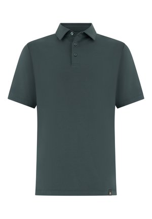 Tummanvihreä lyhythihainen poolopaita, jossa on kolmen napin lista ja pieni logotunniste helmassa, esitetty valkoisella taustalla.