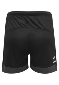 Svarta träningsshorts tillverkade av ett lätt material, med en strukturerad yta, elastisk midja och kontrasterande kant vid fållen.