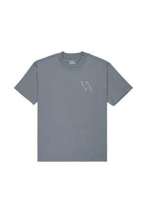 Grau kurzärmliges T-Shirt aus weichem Stoff. Verfügt über ein dezentes gesticktes Logo auf der linken Brust und einen Rundhalsausschnitt.