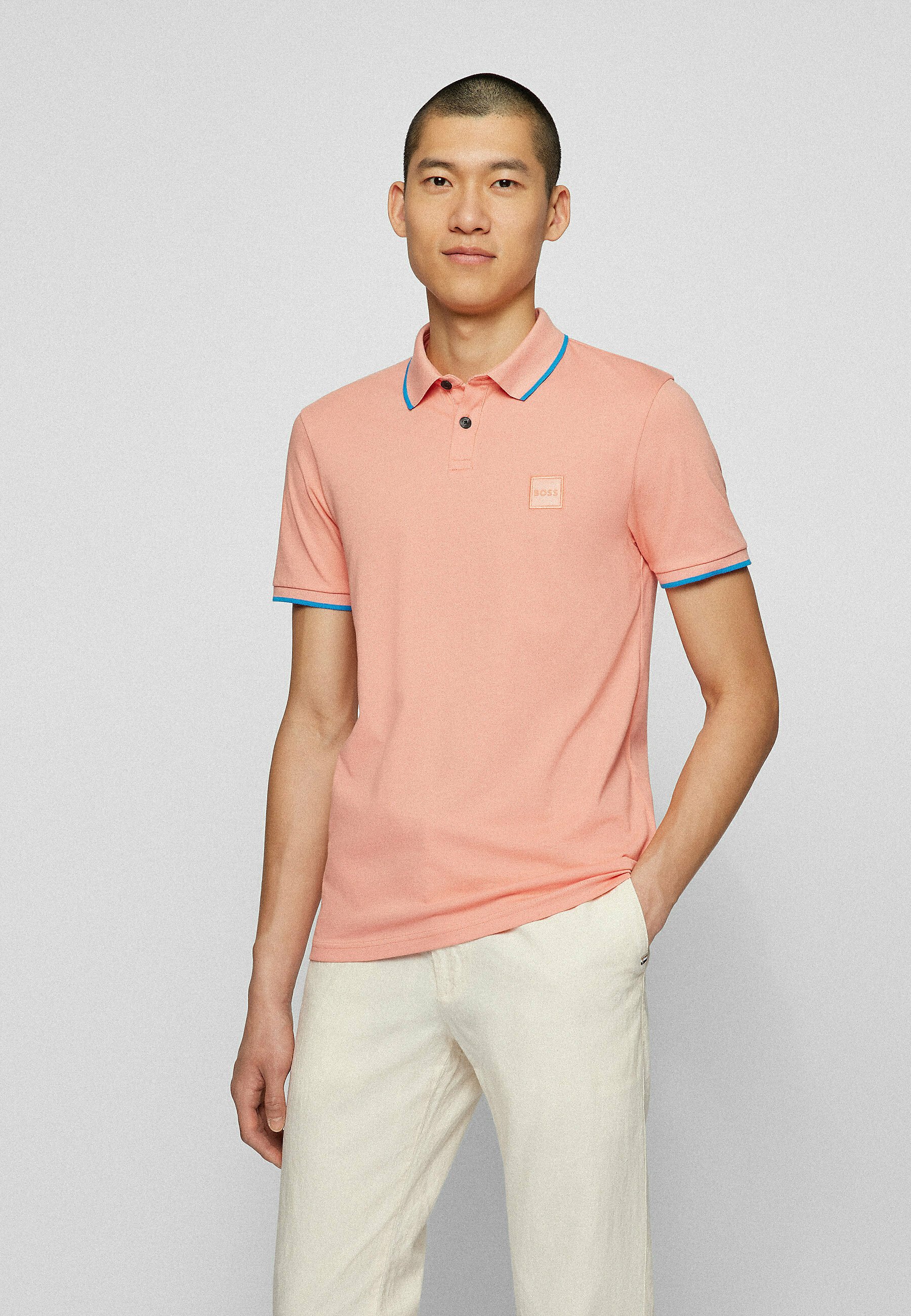 salmon polo outfit