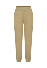 Pantalons joggers kaki en tissu doux, dotés d'une taille élastique, de jambes fuselées et de chevilles élastiques.