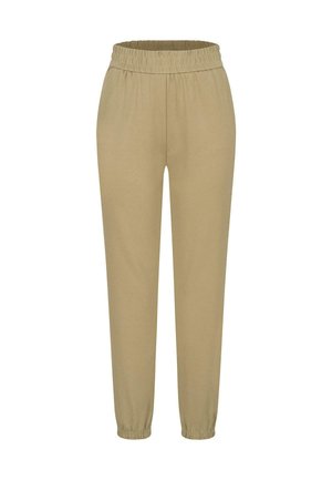 Pantalons joggers kaki en tissu doux, dotés d'une taille élastique, de jambes fuselées et de chevilles élastiques.