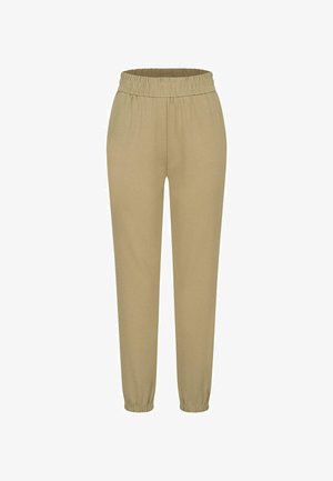 Pantaloni jogger khaki dintr-un material moale, cu un brâu elastic, picioare conice și manșete elastice la glezne.