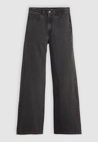 Jean noir taille haute à jambes droites avec un détail tressé à la ceinture, poches avant et fermeture par bouton.