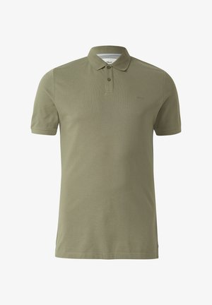 Herren-Poloshirt mit kurzen Ärmeln in Olivgrün, mit Kragen und zwei Knöpfen, schlichtes Design ohne sichtbare Logos oder Muster.