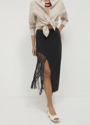 Calliope LUNGA SPACCO FRANGE - Gonna a tubino - ultrablack