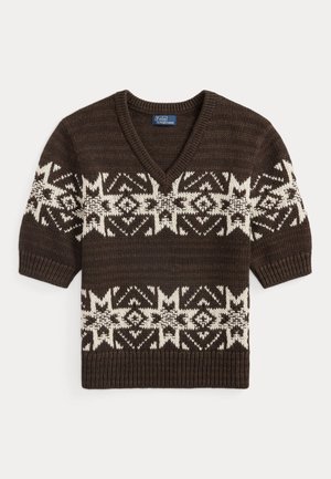 SNOWFLAKE V-NECK SHORT-SLEEVE SWEATER - Džemperis - brown multi