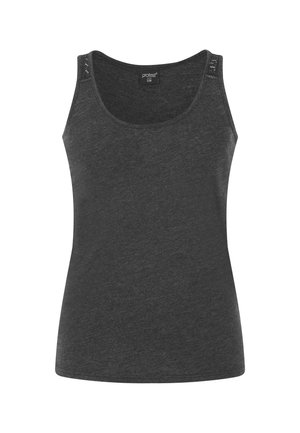 Dunkelgraues Tanktop mit rundem Ausschnitt, das über dekorative Nähte an den Schulterträgern und eine glatte, weiche Textur verfügt.