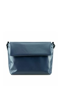 Borsa a tracolla blu navy realizzata in materiale liscio e resistente, con chiusura a pattina, dotata di un logo del marchio impresso in modo discreto sul fronte.
