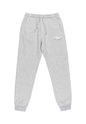 Grijze trainingsbroek van zacht materiaal, met een elastische tailleband met trekkoord, blootgestelde enkels en een klein wit logo-detail.