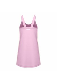 Vestido deportivo sin mangas de color púrpura claro con tirantes anchos, paneles laterales blancos y el logo "HEAD" en el pecho.