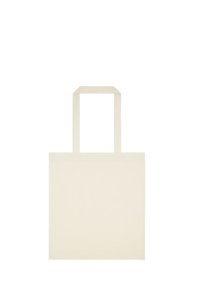 Bolsa de lona en color blanco roto con forma rectangular, diseño plano y asas cortas verticales. Apariencia minimalista sin patrones.