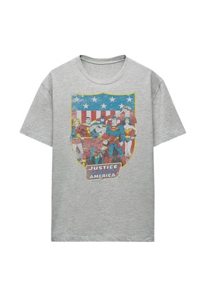 Cotton Soul, JUSTICE LEAGUE AMERICAN SHIELD - T-Shirt print - mottled light grey