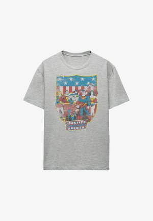 Cotton Soul, JUSTICE LEAGUE AMERICAN SHIELD - Print T-shirt - mottled light grey
