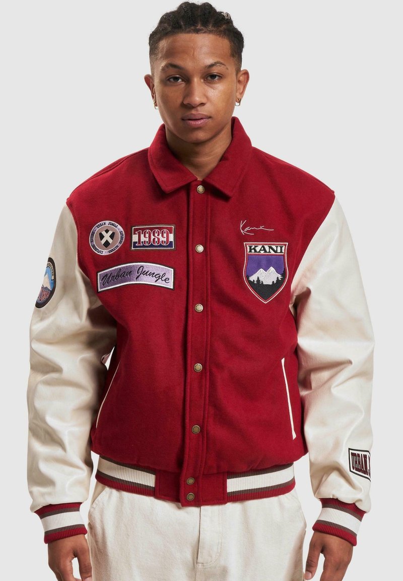 Karl Kani CHEST SIGNATURE BLOCKCOLLEGE - Giubbotto Bomber - darkred offwhite