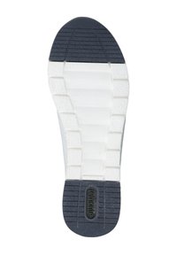 Suola bianca da sneaker con scanalature testurizzate. Puntale e tallone in gomma grigio scuro, con logo centrale e motivo del battistrada per una maggiore aderenza.