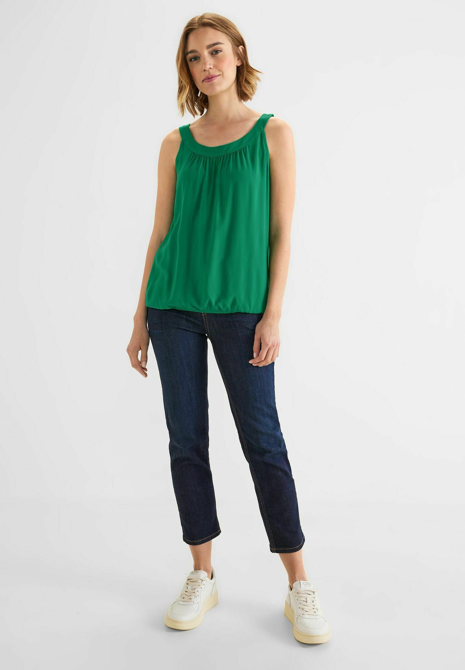 STREET ONE Materialmix Top Damen – V-Ausschnitt Mit Raffung, Weicher Sommertop