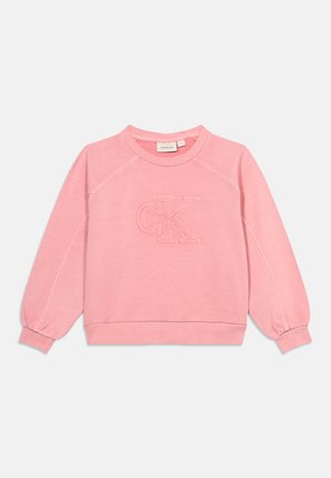 Ροζ μπλούζα φούτερ με μακριά μανίκια και στρογγυλή λαιμόκοψη, με ριμπ μανσέτες και τελείωμα, διακοσμημένη με ανάγλυφη λογότυπο «cK» στη μέση μπροστά.