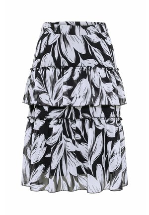 MIAMODA, MIDIROCK, A-LINIE, CHIFFON, FLORALES MUSTER, GLITZERSTREIFEN - Jupe trapèze - black