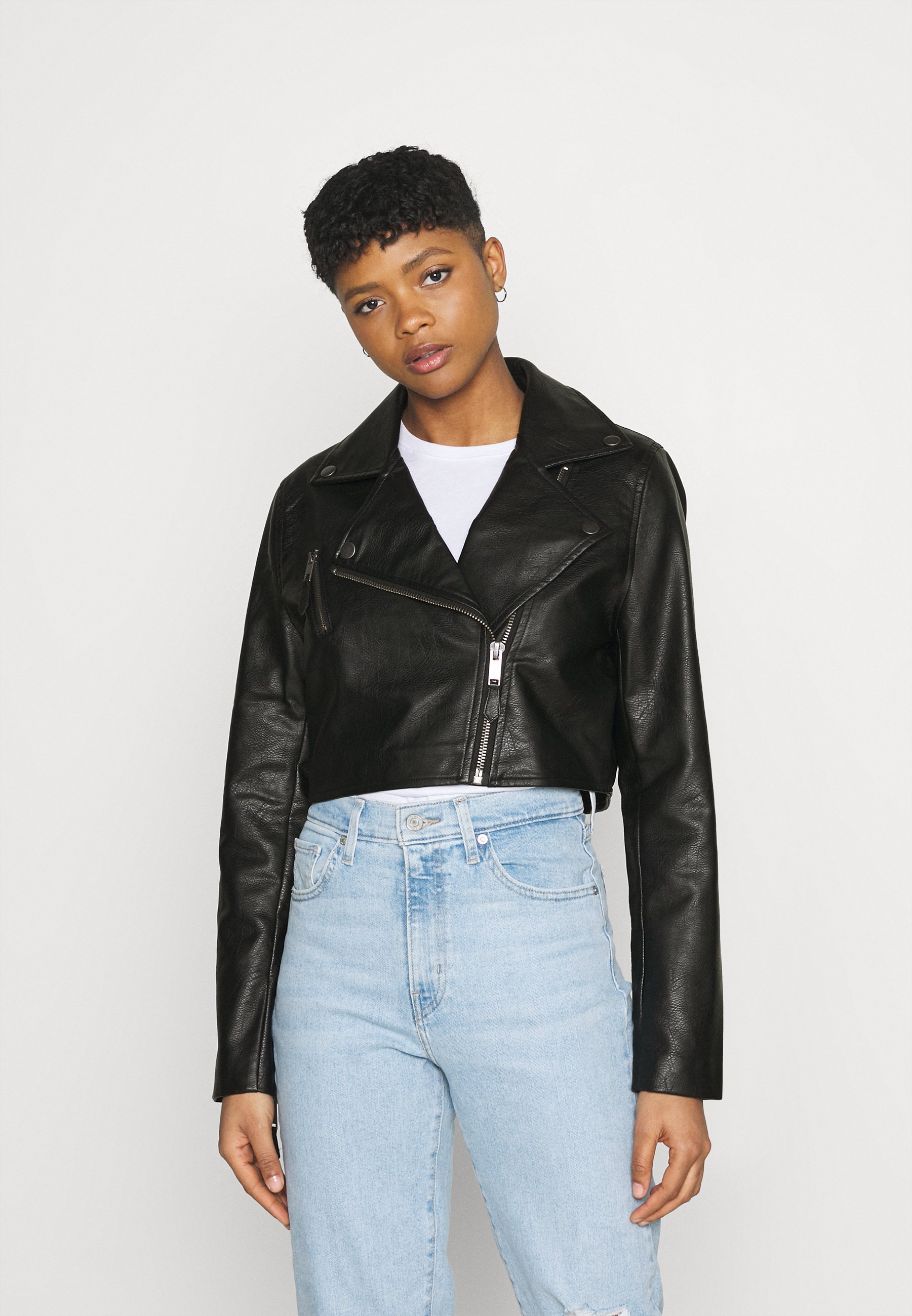 black crop biker jacket
