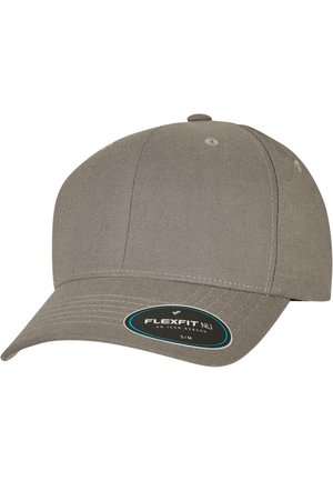 Heled hall baseball cap, mis on valmistatud tekstuursedest kangast, sisaldab kumerat äärest, Flexfit logo ja suurusesildit, mis näitab S/M.