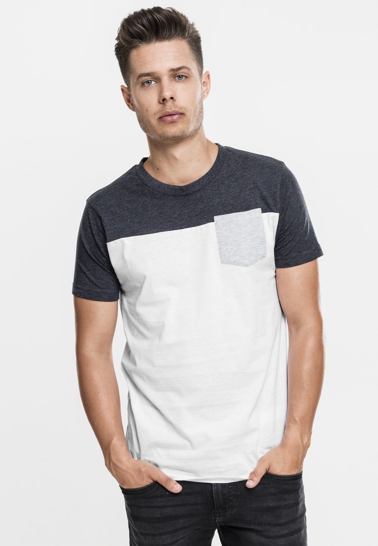 Urban Classics 3-TONE POCKET TEE - Marškinėliai su spaudiniu - white/grey