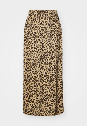 Gonna lunga in tessuto beige con stampa leopardata, con elastico in vita, dal tessuto morbido e design plissettato.