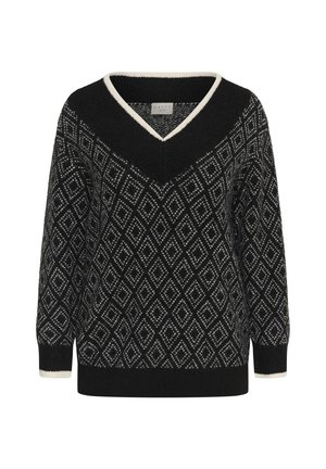 Kaffe Curve, KCSIGNA V-NECK - Pullover - black turtledove argyle