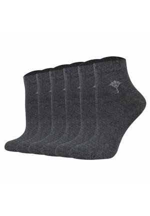 Graue Baumwollknöchelsocken mit einem gerippten Bündchen, glatter Textur und einem dezenten Logodesign. Set aus fünf Paaren mit einheitlichem Design.